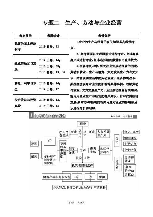 高三政治二轮高考专题辅导与训练教师用书：第一篇 专题二 生产、劳动与企业经营 含解析