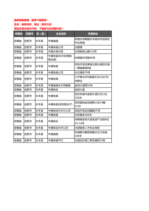 新版安徽省合肥市长丰县中通快递企业公司商家户名录单联系方式地址大全17家