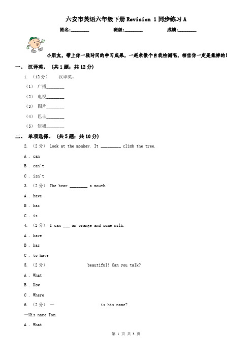 六安市英语六年级下册Revision 1同步练习A