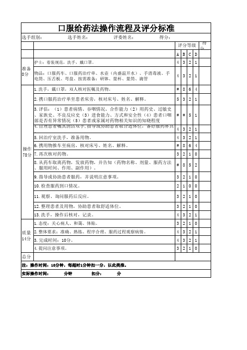 口服给药操作流程及评分标准(示范)