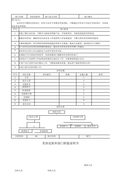 医美美容皮肤科部门职能说明书