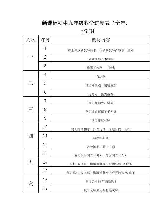 初中九年级教学进度表全年