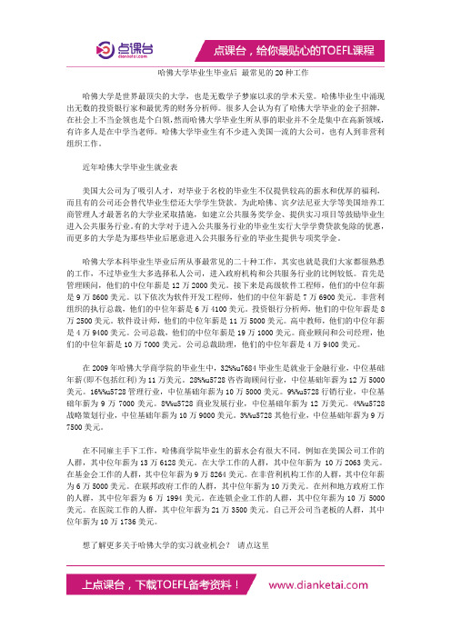 哈佛大学毕业生毕业后 最常见的20种工作