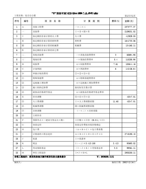 工程项目取费计算表-secret