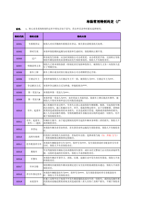 车险常用特别约定(广东分)