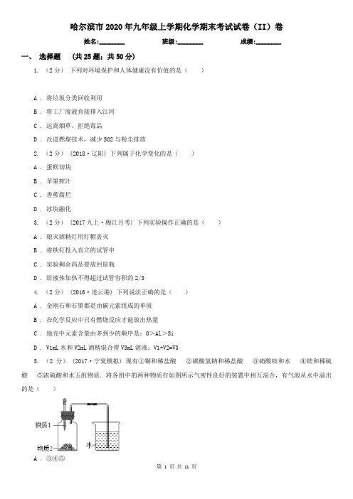 哈尔滨市2020年九年级上学期化学期末考试试卷(II)卷