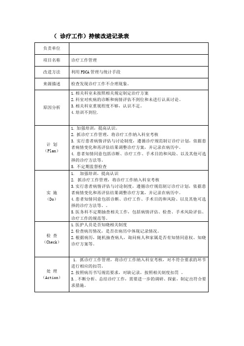 诊疗工作持续改进表