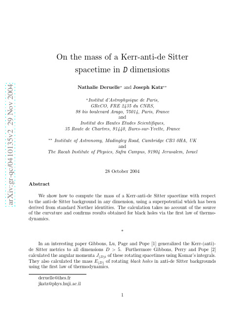 On the mass of a Kerr-anti-de Sitter spacetime in D dimensions