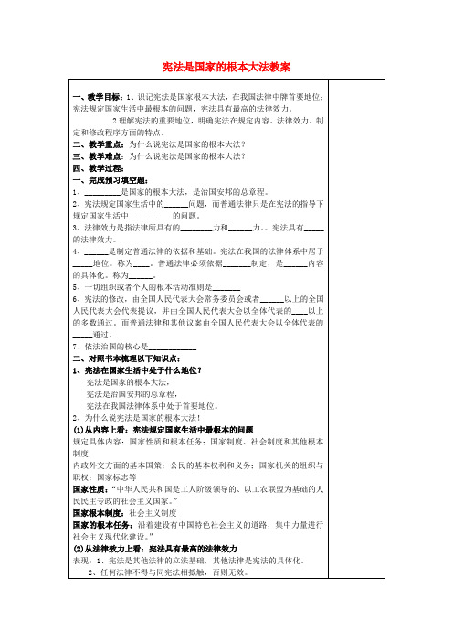 九年级政治 宪法是国家的根本大法教案 苏教版