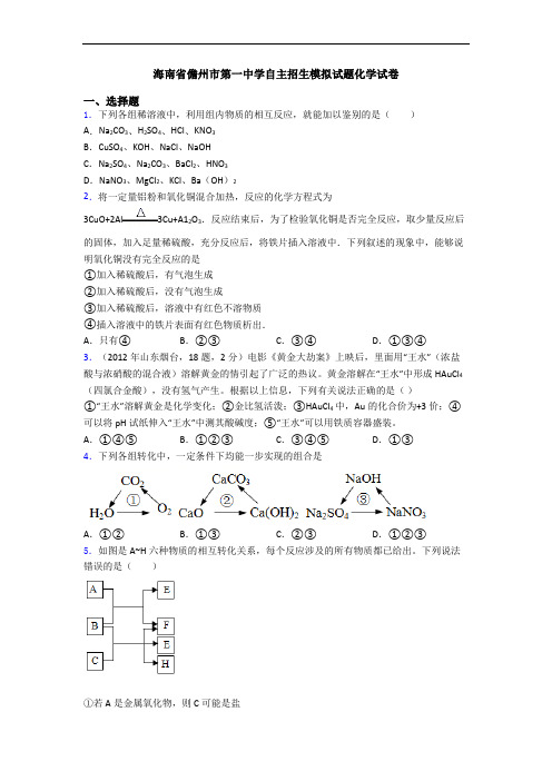 海南省儋州市第一中学自主招生模拟试题化学试卷