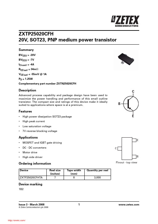 ZXTP25020CFHTA;中文规格书,Datasheet资料