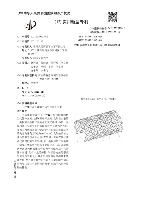 一种3D打印可降解的仿生气管外支架[实用新型专利]