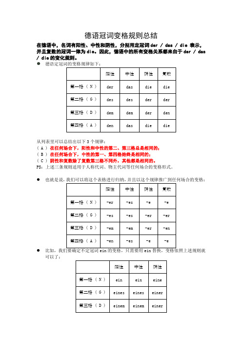 德语冠词变格规则