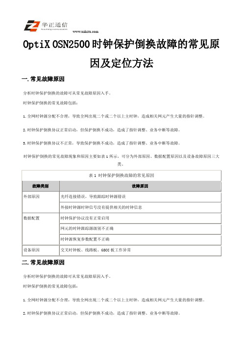 OptiX OSN2500时钟保护倒换故障的常见原因及定位方法