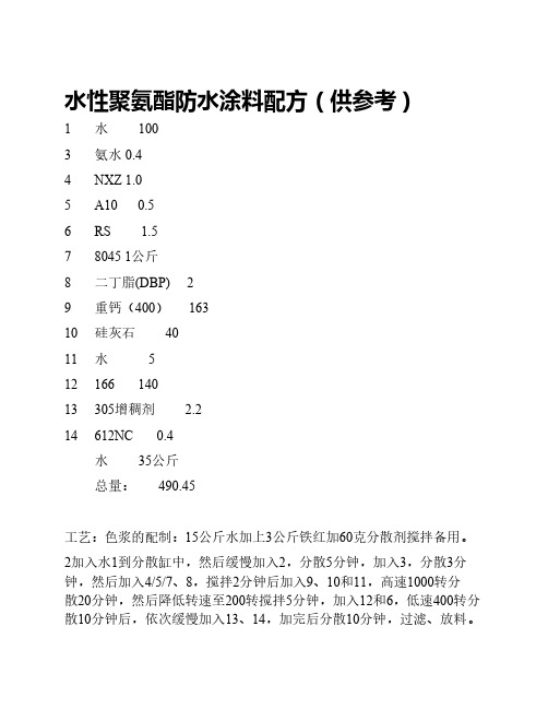 水性聚氨酯防水涂料参考配方