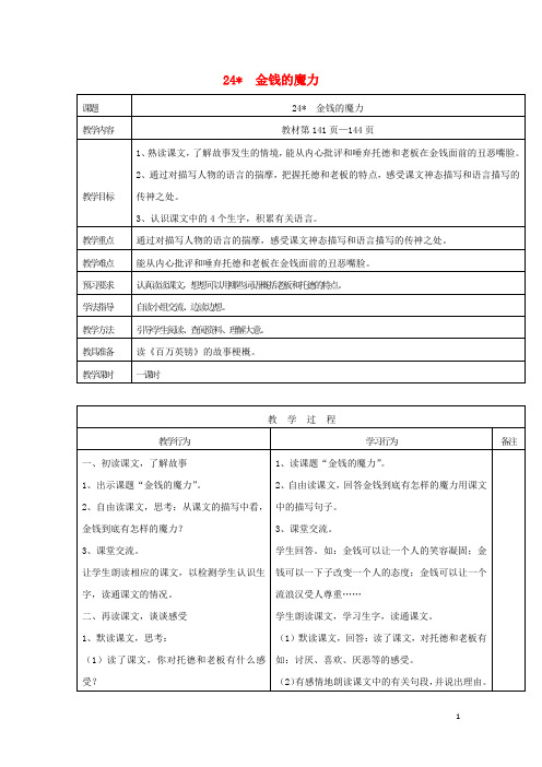 五年级语文下册第七单元24金钱的魔力教案1新人教版