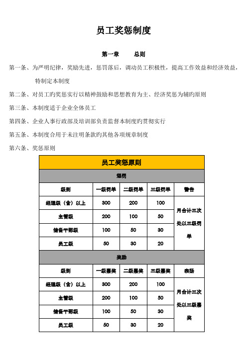 奖惩制度完整版