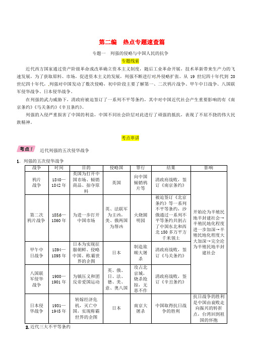 贵阳专版2019届中考历史总复习第二编热点专题速查篇专题1列强的侵略与中国人民的抗争精讲试题