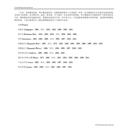 法国葡萄酒近四十年最佳年份表