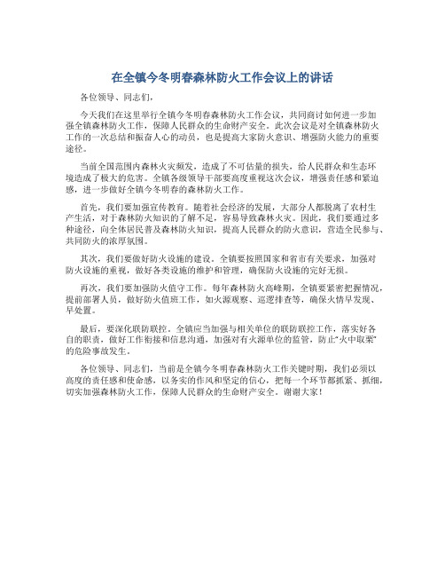 在全镇今冬明春森林防火工作会议上的讲话