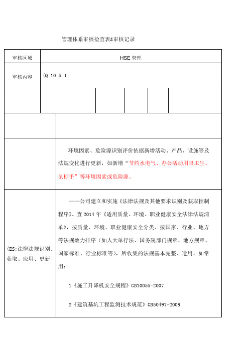 HSE管理管理体系审核检查表和审核记录