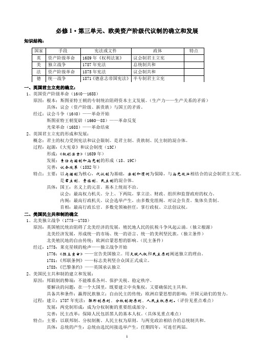 岳麓版必修一第三单元提纲