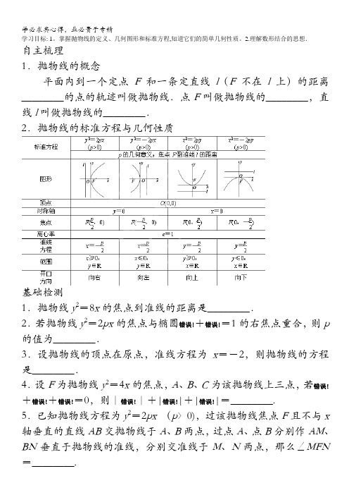 灌南高级中学高三数学复习导学案：抛物线