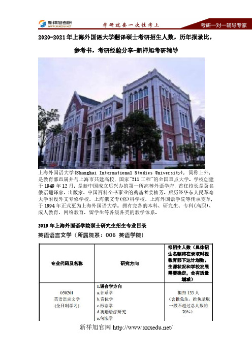 2020-2021年上海外国语大学翻译硕士考研招生人数,历年报录比,参考书,考研经验分享-新祥旭考研辅导