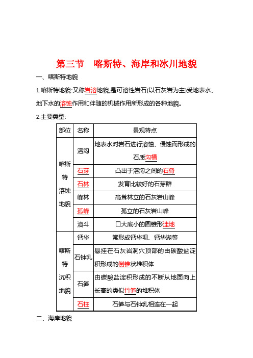 高中地理学案第二章第三节喀斯特海岸和冰川地貌