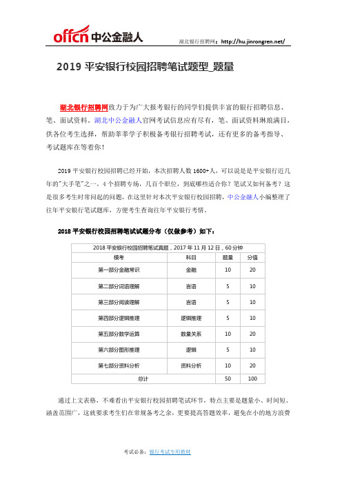 2019平安银行校园招聘笔试题型_题量