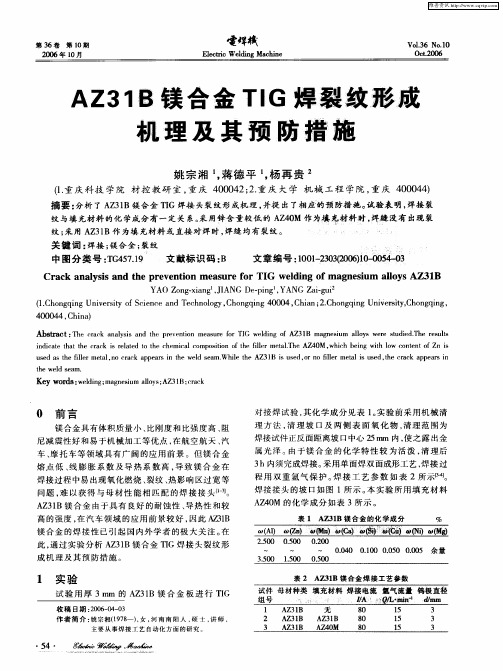 AZ31B镁合金TIG焊裂纹形成机理及其预防措施