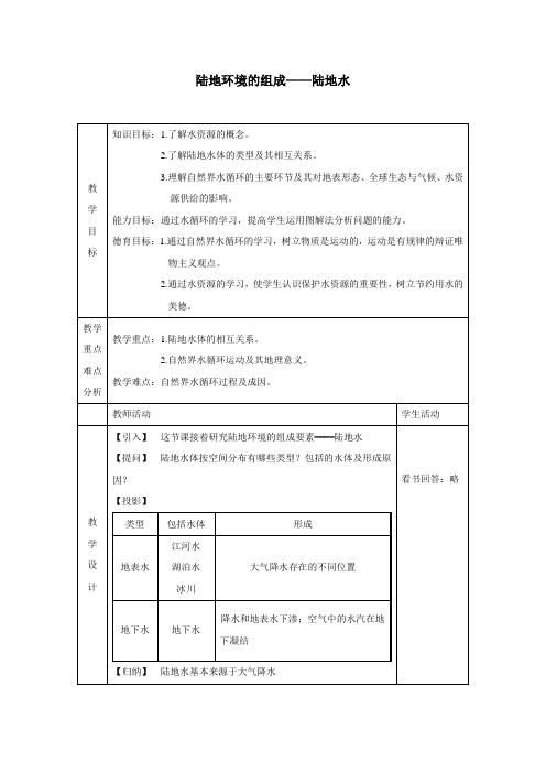 陆地环境的组成——陆地水的教案(基于问题的教案)