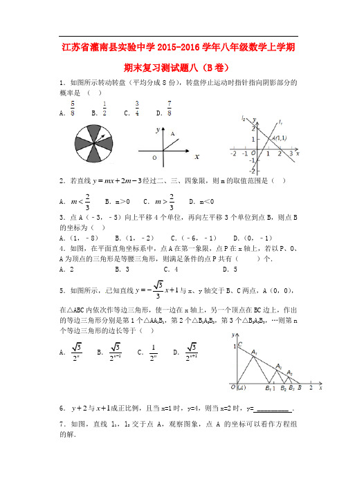 江苏省灌南县实验中学八年级数学上学期期末复习测试题