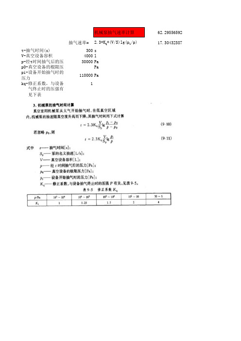 真空抽气速率计算表