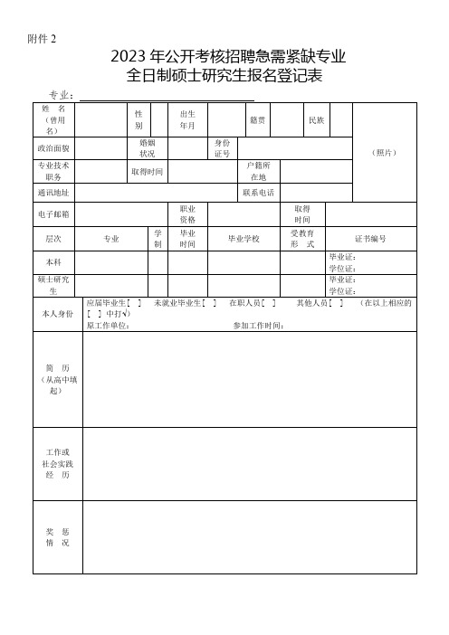 全日制硕士研究生报名登记表