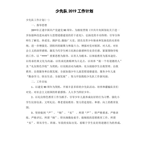 少先队2019工作计划