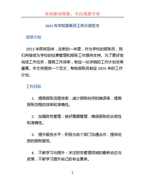 2023年学校报账员工作计划范文