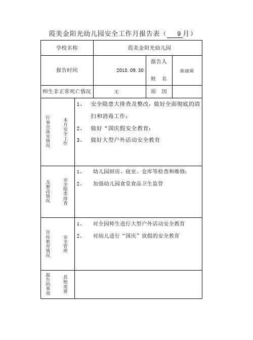 安全工作月报告表9