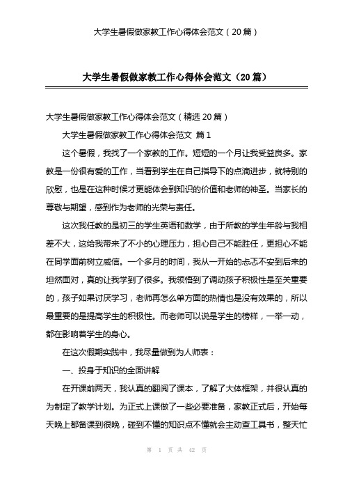 大学生暑假做家教工作心得体会范文(20篇)