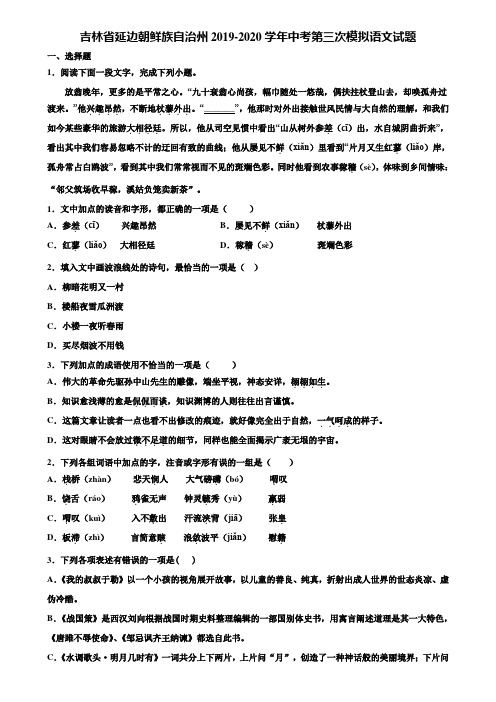 吉林省延边朝鲜族自治州2019-2020学年中考第三次模拟语文试题含解析