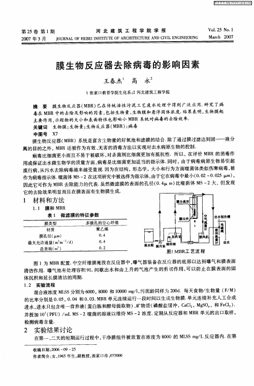 膜生物反应器去除病毒的影响因素