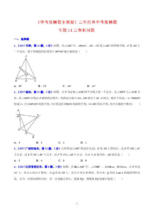 专题14 三角形问题-中考数学压轴题精品专题练(第二期)