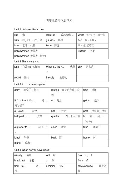 广州四年级英语下册总复习