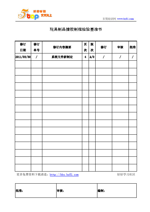 玩具制品搪胶制程检验基准书