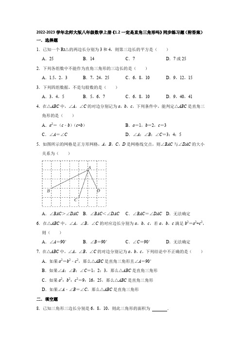 2022-2023学年北师大版八年级数学上册《1-2一定是直角三角形吗》同步练习题(附答案)