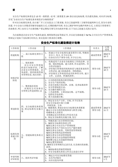 安全标准化建设推进计划表