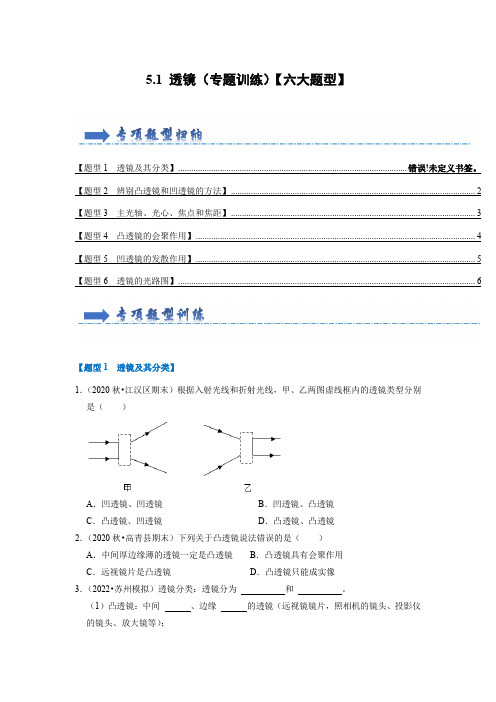 5.1 透镜(专题训练)【六大题型】(学生版)