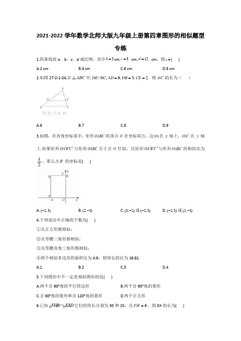 第四章图形的相似题型专练2021-2022学年数学北师大版九年级上册 (含答案)