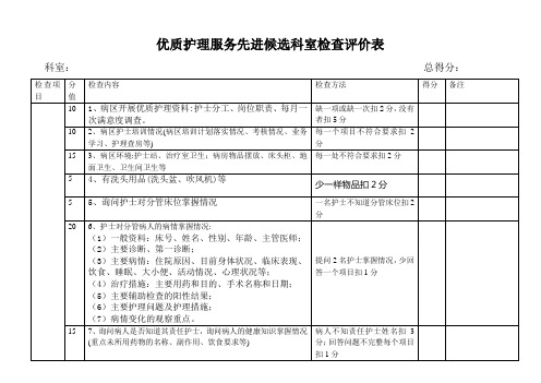 优质护理评分表