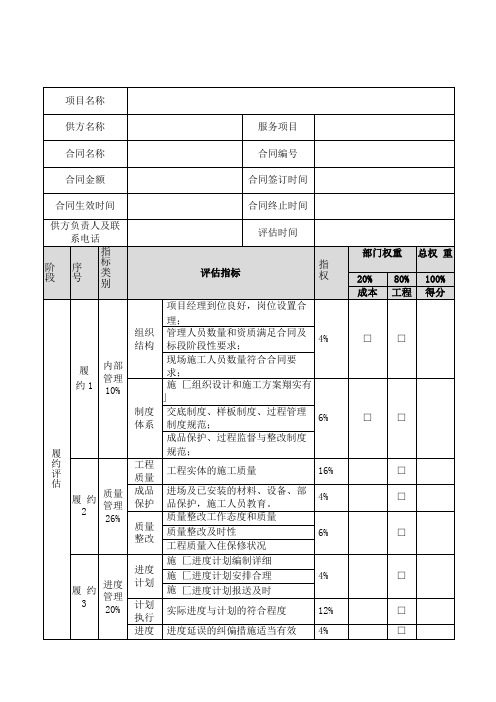 供应商供方履约评价表参考模板